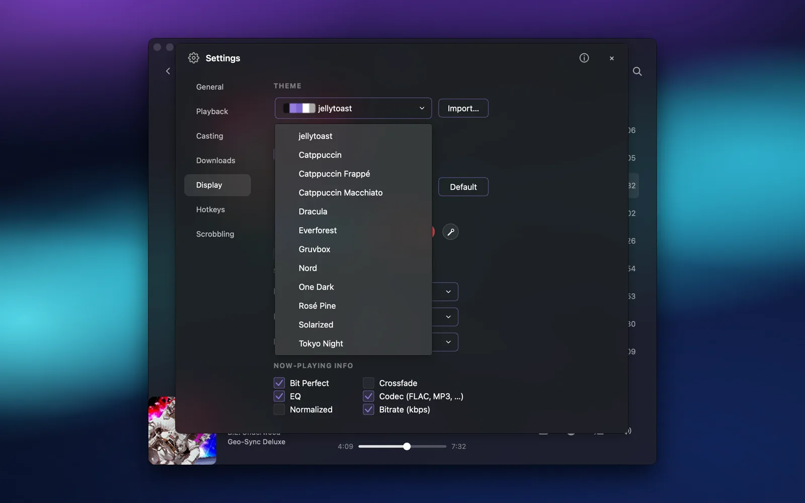 Theme picker — built-in color families with live palette previews